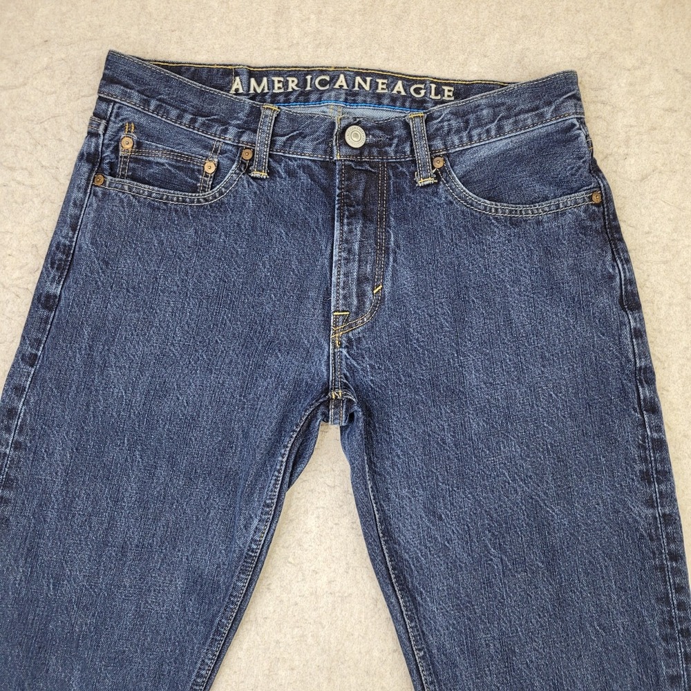 Vintage American Eagle Slim Straight‎ Jeans Mens 32x34 Blue Dark Wash Denim - Picture 2 of 12